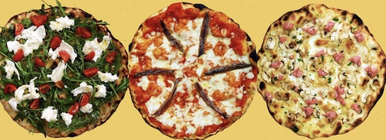 Tre pizze diverse viste dall'alto